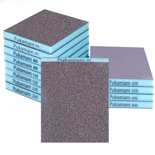 【Contenuto della confezione】 Riceverete 12 pezzi di spugne abrasive (2 pezzi ciascuno di grana 60/80/120/220/320/400), ciascuna carta vetro misura 120 x 100 x 12 mm. Questa confezione di spugnette abrasive è adatta per la preparazione di superfici in più fasi, dalla levigatura grossolana alla lucidatura ultra fine.