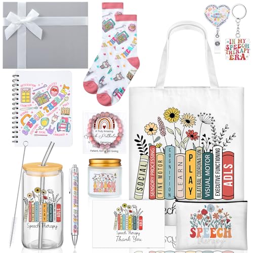 Regalos para patólogos del habla ideales para graduación con taza de vidrio y cuaderno de notas