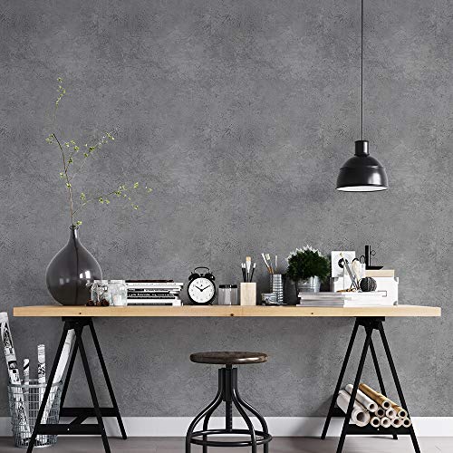 Papel De Parede Autocolante Lavável Cimento Queimado Cinza Escuro