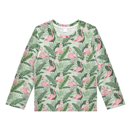 Flamingo Banana Leaf Pattern Boys Rash Guard Swim Shirts Long Sleeve UPF 50+ Quick Dry Sun Protection Shirt Swimwear Surf Tops for Toddler Kid Fishing Swimming Outdoor 9-10T