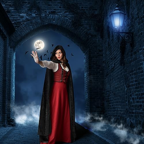 AOOWU Schwarzer Umhang, Mittelalter Umhang Kapuzenumhang, Herren Damen Halloween Umhang mit Kapuze, Umhang kostüm Cape Satin Erwachsene, Umhang Kostüm Mantel für Halloween Weihnachten Karneval Kostüm