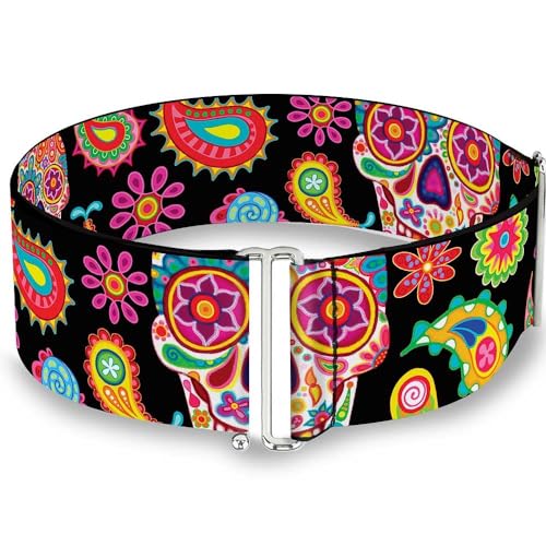 Buckle-Down Women's Cinch Belt Bobo Sugar Skull Paisley 28 to 52 Inch, Multicolor