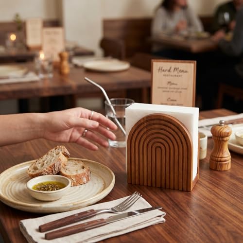 Image of Natural Wooden Napkin Holder, Boho Style, Burlywood