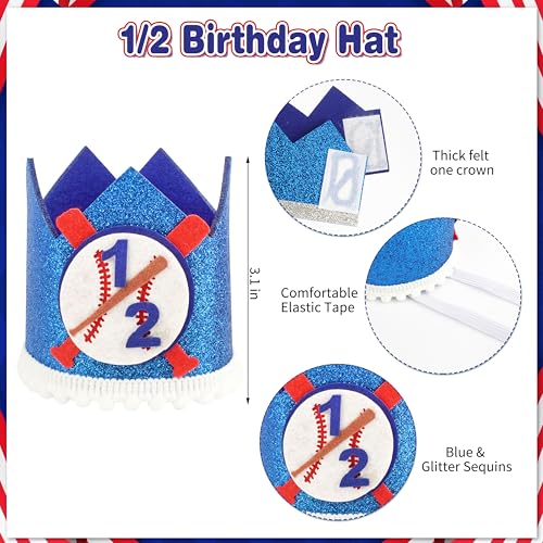 Image of Baseball 1 /2 Birthday Decorations Kit - Includes inch1 /2 Way to First inch Banner, High Chair Garland, Cake Topper, Soft Crown & Photo Backdrop for 6-Month Rookie Party
