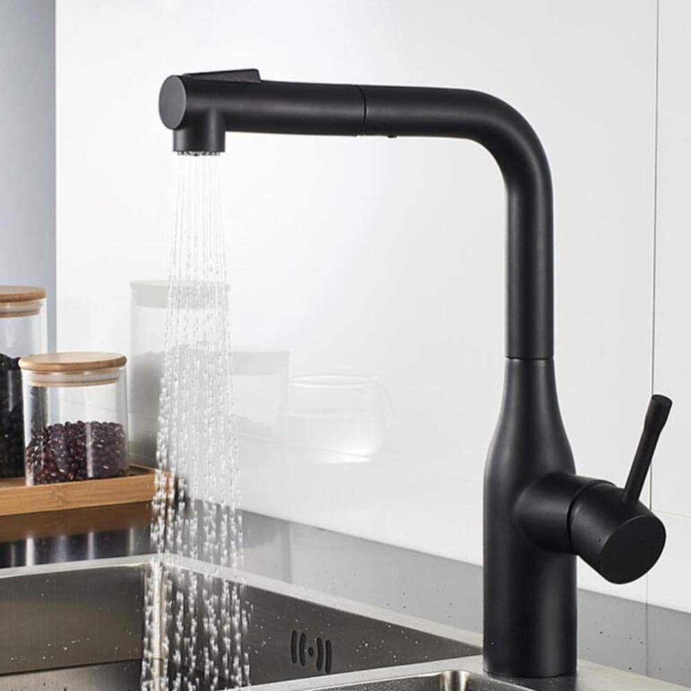 Robinet de cuisine noir télescopique orientable eau chaude et froide pour évier