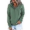Dokotoo Womens 2024 Hoodies Button Collar Drawstring Hooded Pullover Sweatshirt Casual Long Sleeve Tops Shirts