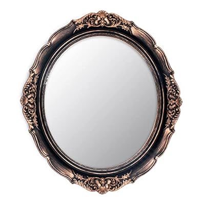 Eaoundm 13.1 x 14.8 inchs Decorative Wall Mirror,Vintage Hanging Mirrors for Bedroom Living-Room Dresser Decor Oval (Vintage Gold Bronze)