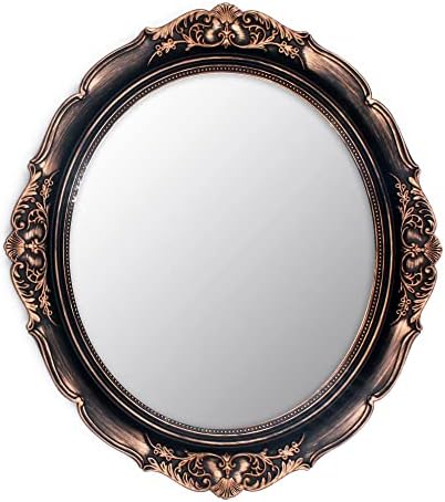Eaoundm 13.1 x 14.8 inchs Decorative Wall Mirror,Vintage Hanging Mirrors for Bedroom Living-Room Dresser Decor Oval (Vintage Gold Bronze)