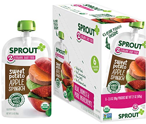 Sprout Organic Baby Food, Stage 2 Pouches, Sweet Potato Apple and Spinach, 3.5 Oz Purees (Pack of 12)