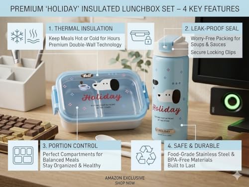 Image of Cartoon Kids Stainless Steel Lunch Box Set with Water Bottle | Leakproof BPA-Free School Tiffin Combo | Durable Food Storage Container for Boys & Girls (with Bottle Steel 01)