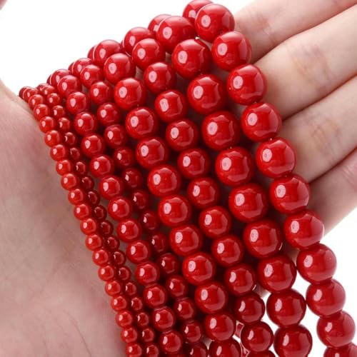  Perline rotonde sciolte in corallo rosso, amazzonite, turchese, agate, per la creazione di gioielli, fai da te, bracciali, collane, artigianato fatto a mano - corallo rosso - 4 mm circa 91 perline