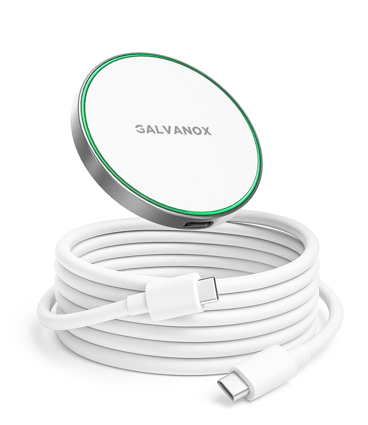 Galvanox Kompatibel mit MagSafe Wandmontiertes magnetisches kabelloses Ladegerät (15W) Schnellladung, aufklebbares klebriges Design mit langem abnehmbarem USB-C-Kabel (3,05 m) Weiß