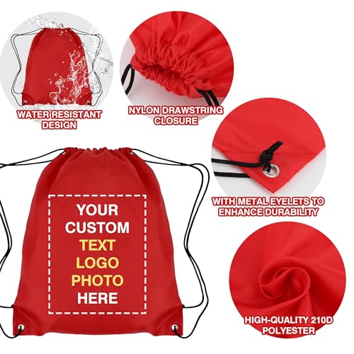 Image of Custom Drawstring Bags 100 /200 Pack Personalized Bulk with Logo Text Name, Customizable Cinch String Sports Backpacks, Personalized Sling Tote Bag for Gym, Sport, Event, Travel, Gift, Activity