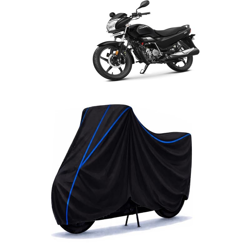 Image of Hero Super Splendor iSmart Bike Cover Water Resistant Universal Motorcycle Rain | Heavy Duty UV Protection, Dust, Scratch Indoor Outdoor All Weather with Black Blue Piping Elastic