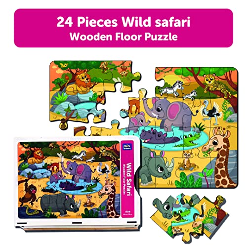 Image of Mini Leaves 24 Piece Wild Safari Animals Jigsaw Puzzle - Wooden Educational Toys for Kids 3+ Years - Safe & Durable Pre-School Gift