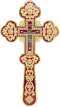 RZRHMUHN Orthodox Jesus Cross Prayer Cross Gold Plated Alloy Cross Jesus Statue Religion Gift with Box croix chretienne Red