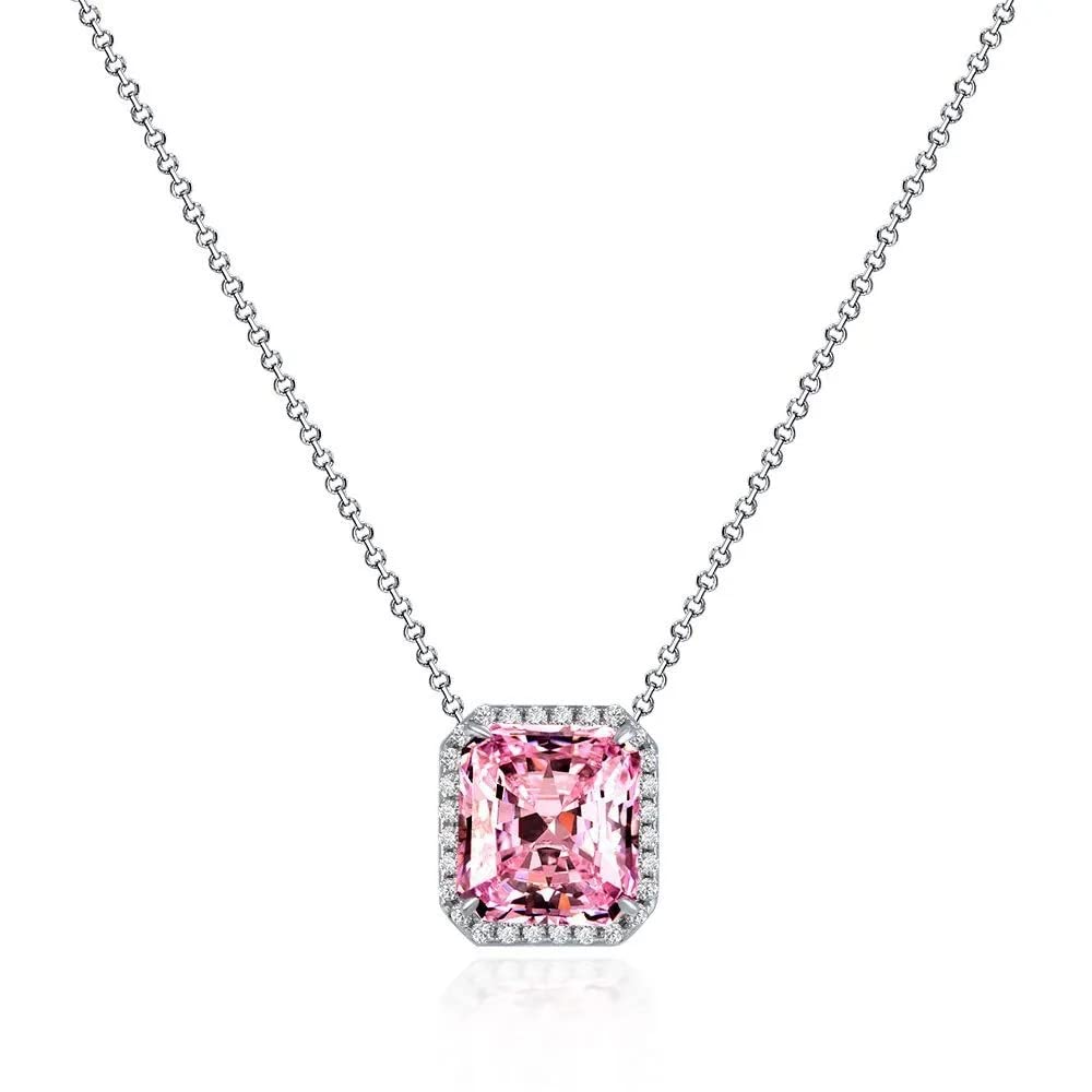 Collier en argent sterling 925 véritable avec pendentif carré moissanite
