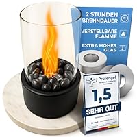 Edelfeld - Wärmender Tischkamin für Garten Terrasse Balkon Tisch Deko - Bioethanol Tischfeuer für Indoor & Outdoor - Verstellbare Flamme - Bio Ethanol Kamin inkl. Flammenringe und Schwarze Dekosteine