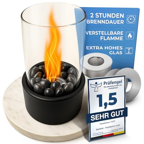 Edelfeld - Wärmender Tischkamin für Garten Terrasse Balkon Tisch Deko - Bioethanol Tischfeuer für Indoor & Outdoor - Verstellbare Flamme - Bio Ethanol Kamin inkl. Flammenringe und Schwarze Dekosteine Edelfeld - Wärmender Tischkamin für Garten Terrasse Balkon Tisch Deko - Bioethanol Tischfeuer für Indoor & Outdoor - Verstellbare Flamme - Bio Ethanol Kamin inkl. Flammenringe und Schwarze Dekosteine