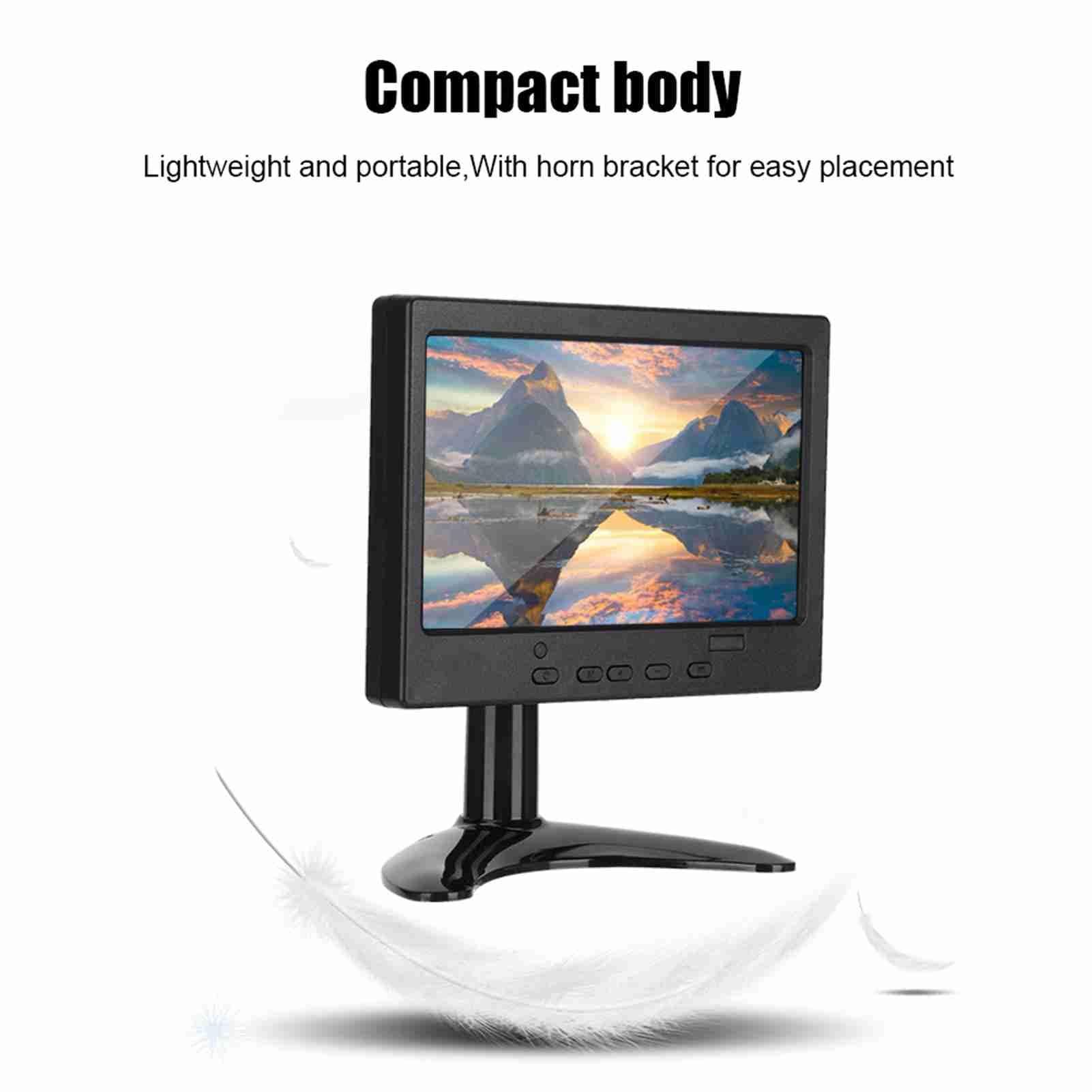 Lazmin112 Écran 7 Pouces, Moniteur d'affichage Multifonction 1024x600 16: 9, Prise en de l'entrée AV + HDMI + VGA, Convient pour, écran de Voiture, CCTV(Prise EU)