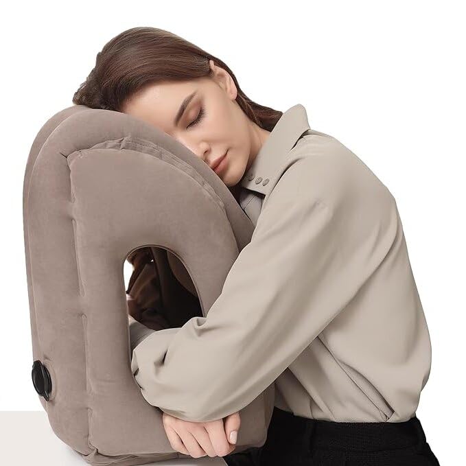 GETZET Travel Pillow, Inflatable Cuishion Neck and Head Support for Long Airplane Flight Sleeping for Cars, Bus, Trains, Office Napping Use for Men & Women Avoid Neck & Shoulder Pain. 2