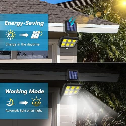 Image of Solar Wall Light with Motion Sensor, 120 LED Outdoor Security Light, No Wiring Required, Separate Solar Panel & 5M Cable, IP65 Waterproof, 3 Lighting Modes for Garden, Porch, Gate & Pathway