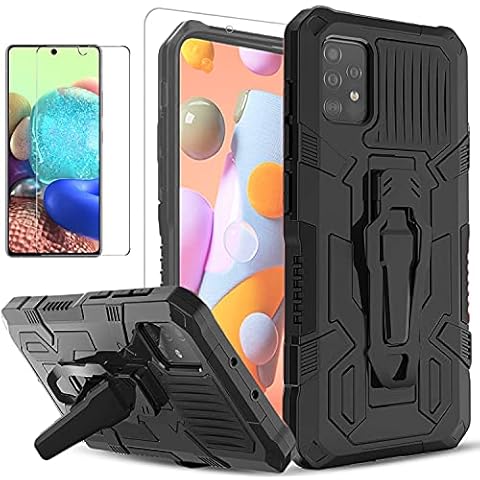 Samsung A52 5G Case, Galaxy A52 5G Case, With [Tempered Glass Screen Protector Included], Circlemalls Military Grade 6 Ft Shockproof Heavy Duty Kickstand Phone Cover with Belt Clip- Black Cover
