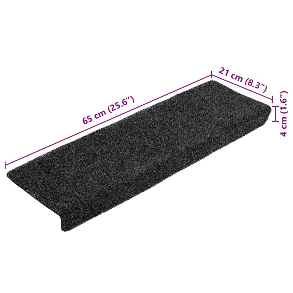 Nadelvlies Treppenstufenmatten 10er Pack 65x21x4 cm Dunkelgrau | Selbstklebend, Geräuschdämpfend, Rutschfest, Waschbar, Rechteckiger Rand