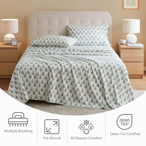 Image of True North by Sleep Philosophy Cotton Sheet Set Cozy Print 100% Cotton Flannel Sheets Bedding Set, Oversized Sheets, Deep Pocket Fits Up to 14 inch Mattress Queen Bed Sheets Queen Ikat Tree 4 Piece