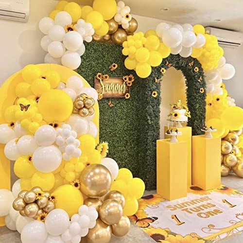 Image of Voircoloria 130pcs Yellow Balloons Different Sizes 18 inch 12 inch 10 inch 5 inch Party Latex Balloons for Boys Girls Birthday Baby Shower Gender Reveal Wedding Sunflower Party Decorations