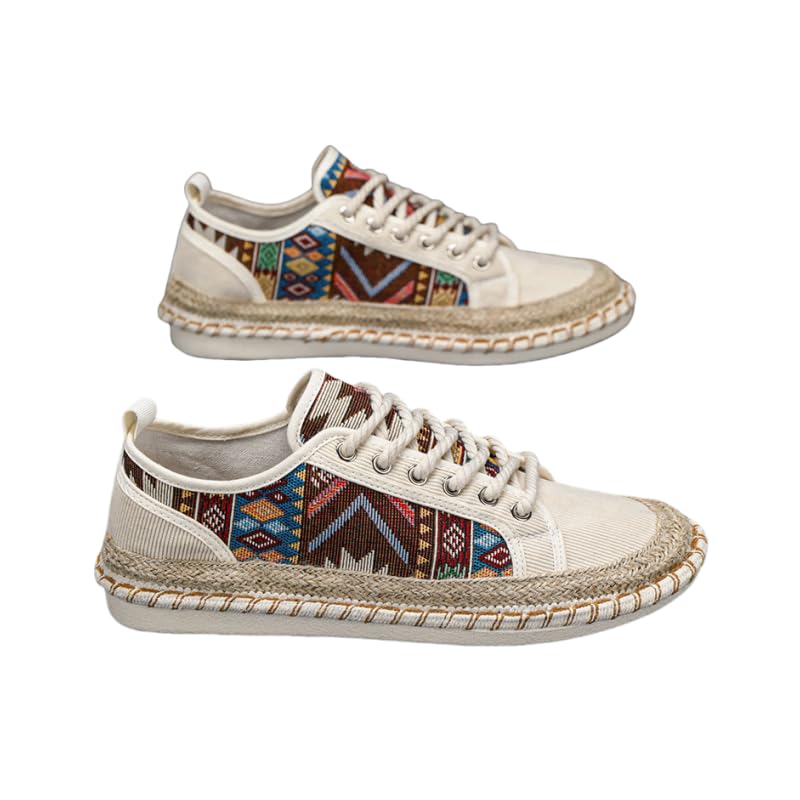 Men's Trendy Ethnic Style Low Top Skateboard Shoes, Comfy Non Slip Breathable Lace Up Sneakers for Men's Outdoor Activities