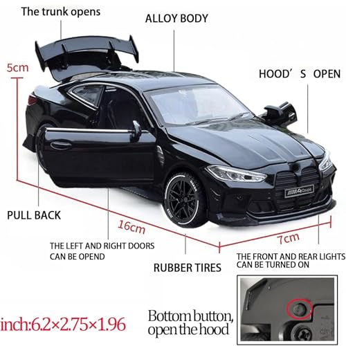 Image of Alokik Enterprise 1:32 M4 Coupe Die-cast Metal Pull Back Car with 2 Openable Doors with Lights and Sound Toy Decoration, Showpiece Car Best Gift Toys for Kids 【Black】
