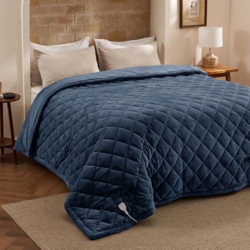 Image of Bedsure Quilted Heated Blanket Full, Warm Filled Electric Blanket, Blue