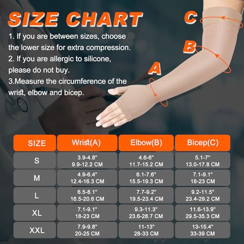 Image of Hiball Lymphedema Medical Compression Arm Sleeve with Gauntlet, 20-30 mmHg Long Graduated Compression Full Arm Support
