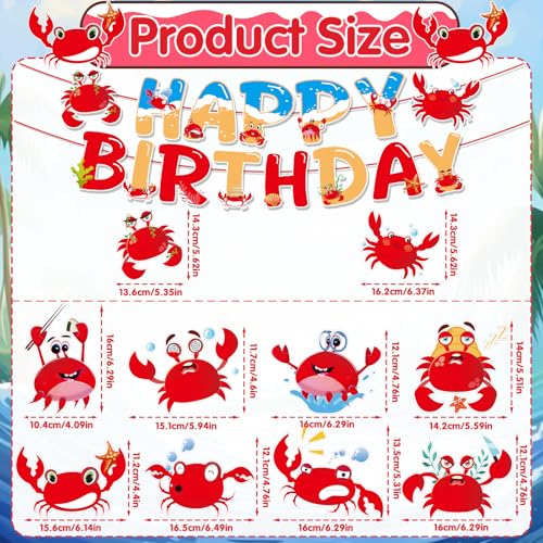 Image of Crab Themed Party Decorations - 10PCS Crab Boil Party Supplies Happy Birthday Banner Hanging Swirls Seafood Boil Birthday Decoration Funny Sea Animals Ocean Baby Shower Decor Supplies
