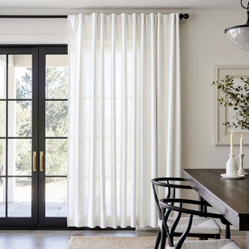Image of jinchan Linen Curtains Light Filtering Back Tab 100x84 Inch 1 Panel White