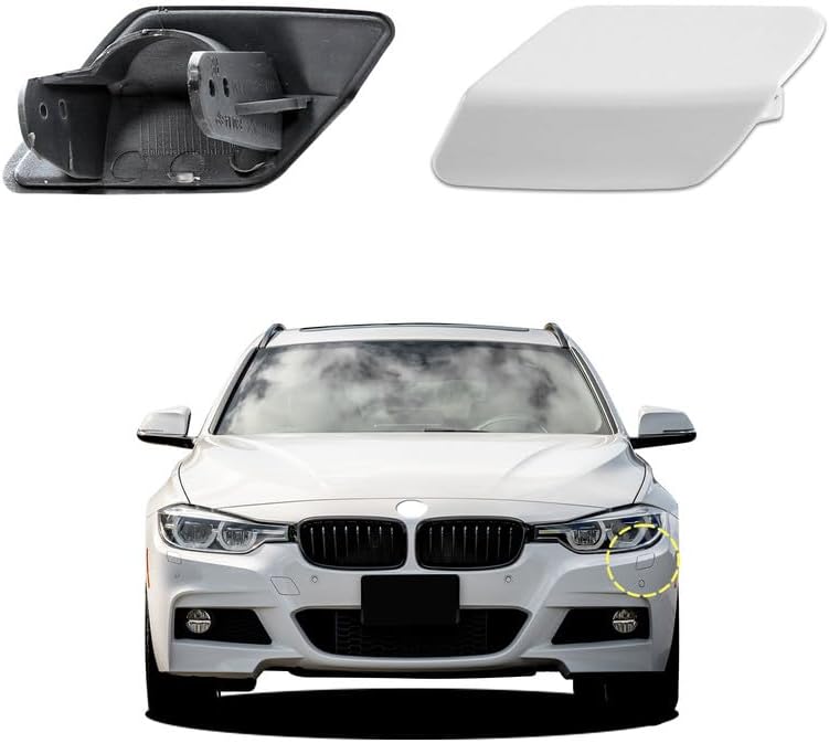 Car Front Bumper Headlight Washer Nozzle Cover Cap Compatible With BMW 3 F30 320 323 330 335 M-Sport 2013 2014 2015 2016 2017 2018 Headlight Cleaning Cover 51118056613 51118054179 Water Spray Cover White left Driver Side
