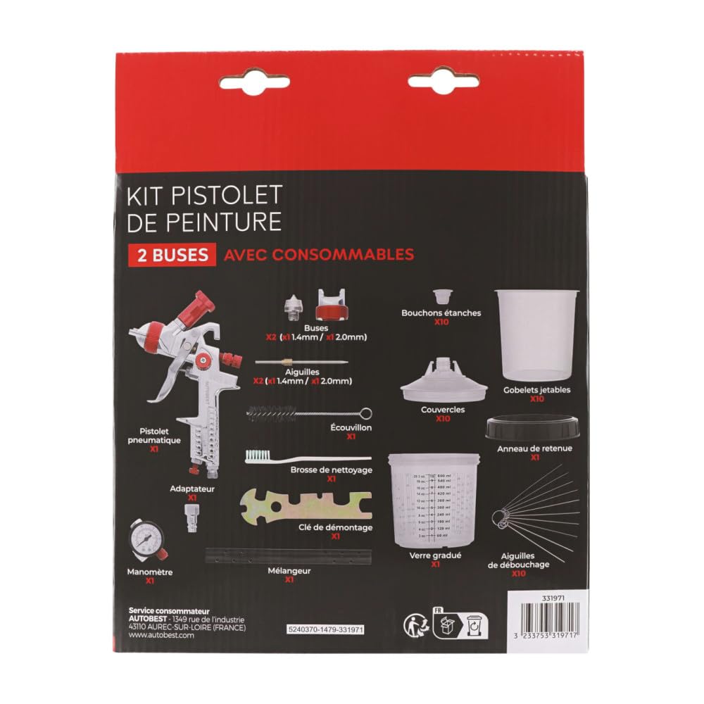 Autobest Pistolet de Peinture pneumatique 2 Buses