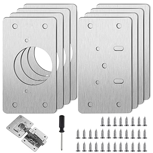 Plaque de Réparation de Charnière 8 Pièces Plaques Fixation à Charnière avec 48 Vis et Tournevis, Kit De Réparation De Charnière pour Bois, Meubles, Étagères Cover