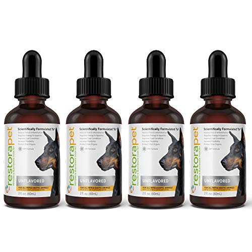Restorapet 4-Pack Unflavored Organic Pet Supplement For Dogs, Cats, Horses | Healthy & Safe Antioxidant Liquid Drops | Anti-Inflammatory Multi-Vitamin | Increases Mobility, Energy & Reduces Joint Pain #TOP7