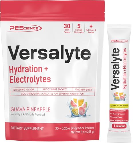 Image of PEScience Versalyte Electrolyte Hydration Packets, Sugar Free Electrolyte Powder with Magnesium, Taurine, Antioxidants, Trace Minerals, Low Sodium - Guava Pineapple, 30 Servings