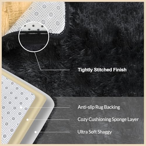 8x10 Area Rugs for Living Room, Large Fluffy Rugs for Bedroom, Soft Carpet Shag Kids Room Rug, Non-Slip Fuzzy Rugs Indoor (Black Grey Tie-Dyed, 8ft x 10ft)