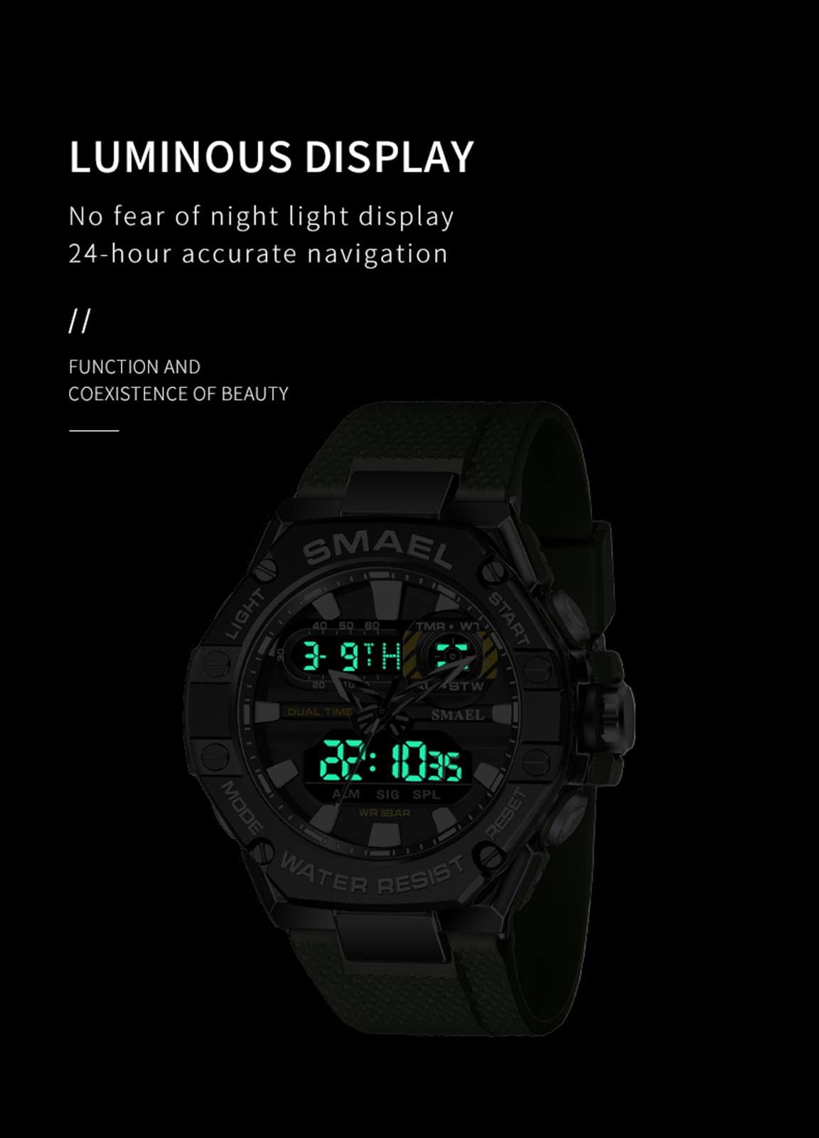 Montre Sport Homme Digitale Etanche 5 Bar avec Chronographe Alarme LED Eclairage Date-Montres avec Bracelet en Silicone