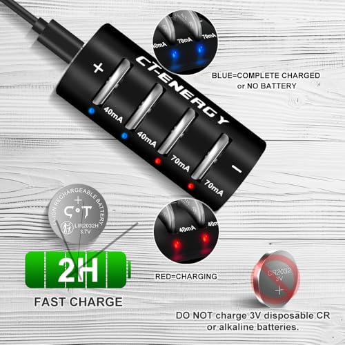 Kit 4 Pilas Recargables LIR2032H 3.7V con Cargador 4 Puertos miniatura 4