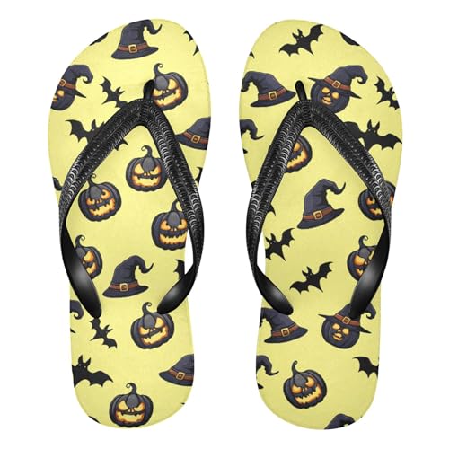 Burbuja Pumpkins Witch Hats Bats Flip Flops for Women Men, Soft Thong Sandals Rubber Slippers for Pool Beach Essentials
