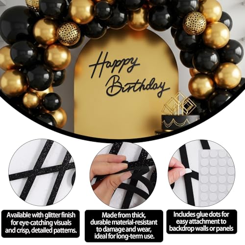 Image of TONIFUL Happy Birthday Sign for Backdrop - Glitter Black Felt Banner - Includes Dot Glue - Perfect for Birthday Party Backdrop,Wall Decr,Balloon Arch,Photo Background