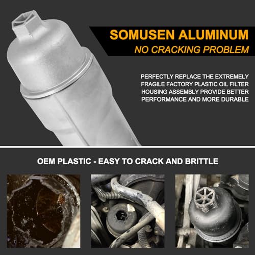 Full Aluminum Cap Engine Oil Cooler Filter Housing with Sensors Gaskets Compatible with 2017-2018 Chrysler 200 300 Dodge Charger Challenger Journey Wrangler Ram ProMaster 3.2L 3.6L V6 Replace# 926-959 - Image 3