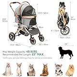 YITAHOME Hundewagen 3 in 1 Hundebuggy Bis 22kg, Transporttasche Klappbar Faltbar für Hunde, Haustiere Buggy, katzenwagen, Große Größe Hund Kinderwagen mit Netzfenstern Getränkehalter (Grau)