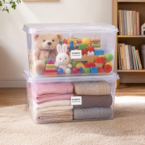 Image of Storite 2 Pcs 35L Premium Plastic Storage Box with Lid-Stackable Organizer | Storage Box for Clothes, Kids Toys, Kitchen - Plastic Storage Container Basket for Home, Office, Bathroom(Transparent)
