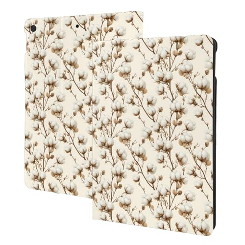 Étui iPad 9e/8e/7e génération motif arbre coton blanc 10.2 pouces avec support folio